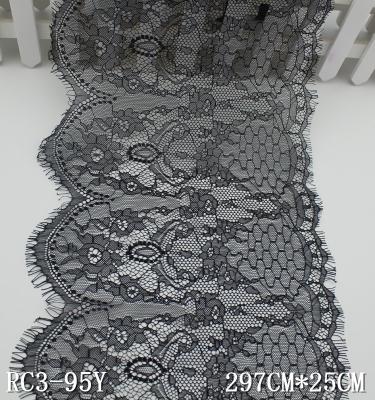 China Viable Black Simple Border Lace Fabric Chantilly Eyelash Trim Eyelash Lace Fabric for sale