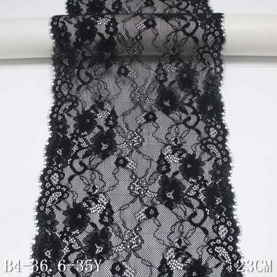 China Eyelash 23cm Black Elastic Lace Up Trim Elastic Knitted Material Mesh Ruched Bodycon Dress Sheer for sale