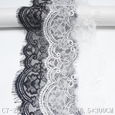 China Non-elastic polyester jacquard lace eyelash nylon garment fabric white 16cm black viable lace for sale