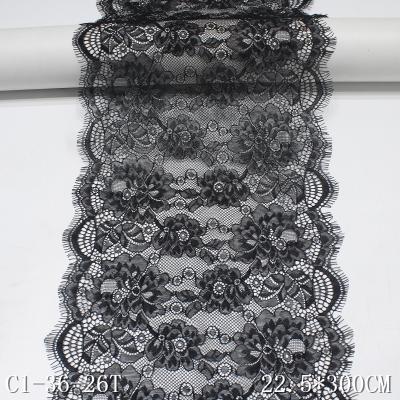 China Workable Eyelash Lace Black 22cm Mesh Trim Eyelash Lace Non-elastic Eyelash Lace Makers for sale