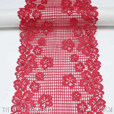 China Viable Flower Red 23cm Chemical Polyester Lattice Fabric Lace Guipure Lace Embroidery for sale