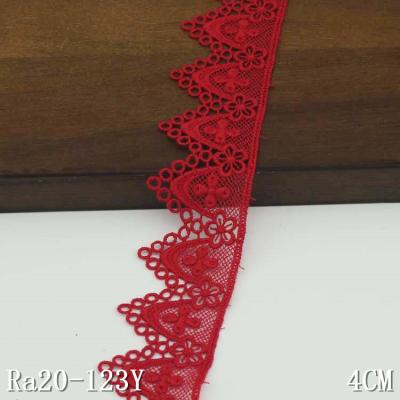 China Polyester Viable Dark Red Thin Zig-Zag Trim Lace Guipure Lace Chemical Trim for sale