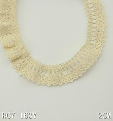 China Cotton Sustainable Cream White Elastic Ribbon Pleated Lace Trim 2cm for sale