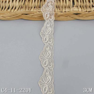 China Sustainable African Lace Embroidery Lace Fabric 3cm Small Wide Side Light Yellow Lace Embroidery Material for sale