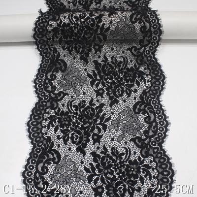 China Nylon Wedding Durable Eyelash Lace Border Lace Spandex Fabric 25cm Black For Woman for sale