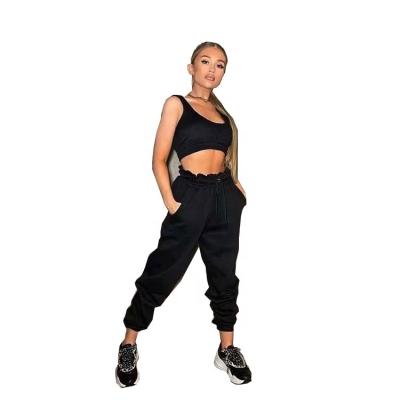 China Fashion Autumn Breathable Adults Suits Women's U-neck Vest Elastic Waist Drawstring Sweatpants Fashion Suit for sale