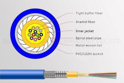 China Armored Fiber Optic Cable Multi Cores Yellow Color 100% Core Filling for sale