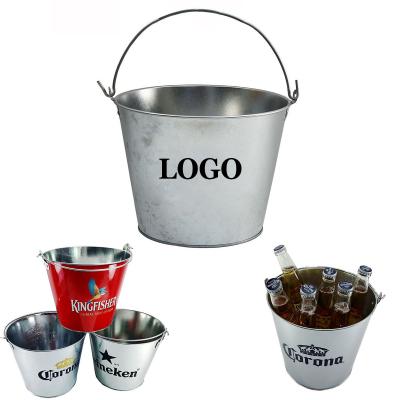 China Sustainable Round Galvanized Buckets 5L Stainless Steel Ice Buckets With Handle For Beer And Drinks for sale