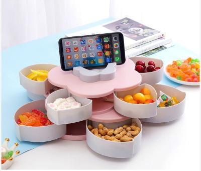 China Two Color Food Storage Microwavable Single Layer Tray with Small Dividers, Rotary Switch Nuts Food Undergrid Storage Box for sale