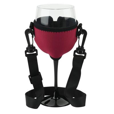 China Insulated Wine Glass Drink Holder Neoprene Sleeve With Adjustable Neck Strap for sale