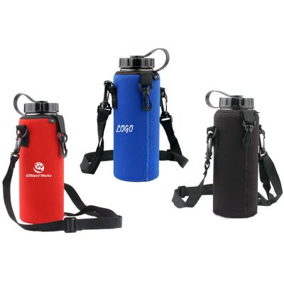 China Insulated Neoprene Glass Water Bottle Sleeve Insulator Cooler Bottle Carrier With Shoulder Strap for sale