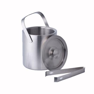 China Insulated Double Wall Stainless Steel Thermal Stocked Ice Bucket with Lid and Tongs for sale