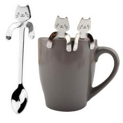 China Cute Viable Cat Shape Teaspoon Dessert Snack Scoop Ice Cream Stainless Steel Lovely Mini Spoons Tableware Kitchen Tools for sale