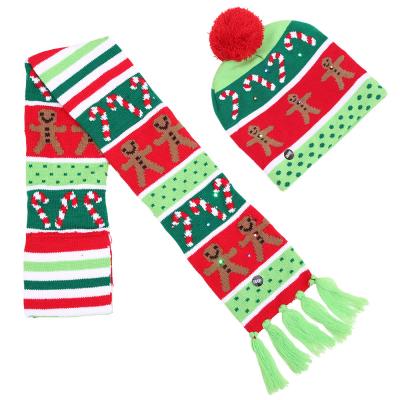 China Newspaper in Current Best Selling LED Light Hat and Scarf Set Christmas Element Embroidery Winter Hat and Scarf for sale