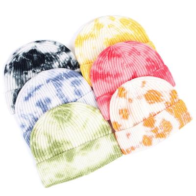 China 2020 New Fashion JOINT Winter Hats Embroidered Tie Dye Knitted Beanie With Custom Label for sale