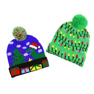 China 2021 COMMON Snowman Beanie Light Up Led Christmas Hot Selling Winter Knitted Hat. for sale