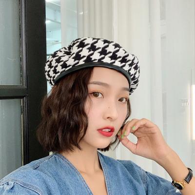 China Autumn British Style Retro Wool Women's Winter Berets Houndstooth Wool Berets for sale