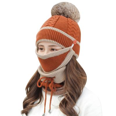 China 2021 Newest COMMON logo wholesale custom quality hot pom pom women scarf sets winter hat knitted beanie hats for sale