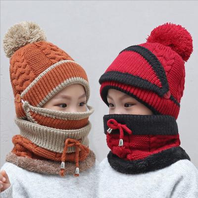 China Winter COMMON Fashion Unisex Warm Knitted Hat Scarf With Hiding 3 Set For Kids for sale