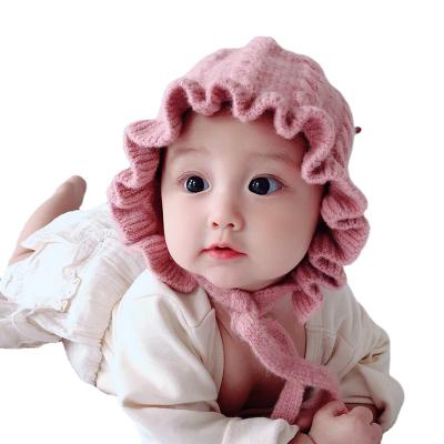 China Character 0-36 Months Winter Warm Hat Flower Brim Cute Baby Girl Soft Hat for sale