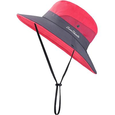 China Cotton Women Summer Polyester/Sun Hat Ponytail Hat Adjustable Wide Brim Hat for sale