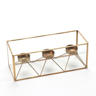 China Home Decoration Other Sun 10cm Square Candle Holders Metal Gold Frame With Glass Candle Holders for sale