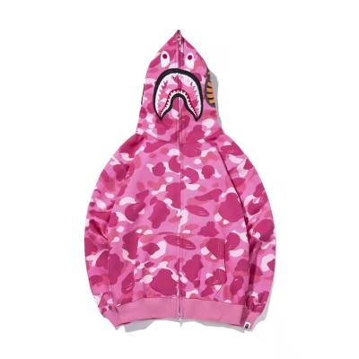 China QUICK DRY Men's New Fashion Embroidered Coat Hip Hop Shark Head Hooded Style Full Zip Hoodies Camouflage Jacket Hoodies for sale