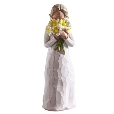 China Europe For Gifts Home Decoration Resin Angel Holding Flowers/Dog/Love In White Dress Hand Painted Figure for sale