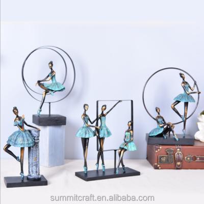 China Dancing Ballet Statue Decoration Articles Resin Bronze Ballerina Handmade Carved Home Sculpture for sale