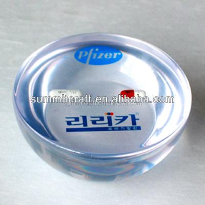 China Business Gift Clear Resin Half Sphere Paperweight Pills Gift Premium for sale