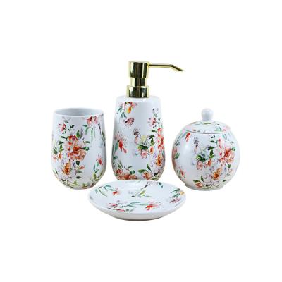 China Western White Luxury Marble Accessory Gold Marble Accessory Soap Dispenser Porcelain Bathroom Sets Ceramic Bathroom Sets for sale