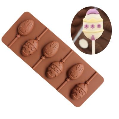 China Sustainable 6 Cavity Easter Bunny Chocolate Molds Easter Egg Lollipop Fondant Cake Decorating Tools Silicone Molds for sale