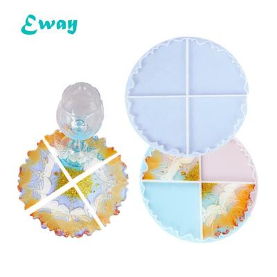 China Hot Selling Disposable Wave In 2021 Silicone Coasters Molds UV Epoxy Resin Tray Cup Mat Mold For Diy Crafts Table Decoration Supplies for sale