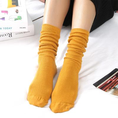 China IHJ1440 Autumn Breathable Cotton Women's Solid Color Thin Slouch Sock Long for sale