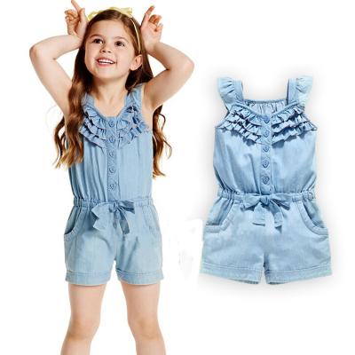 China IHJ849 95% Polyester Babies' Rompers Summer Little Girl Denim Suspenders Overalls Kids Clothes for sale