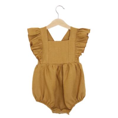 China Baby Clothes IHJ343 Solid Color Flying Sleeve Newborn Girls' Cross-Back Rompers for sale