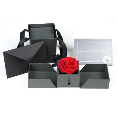 China Valentine's Day Gift And Its Amazon Top Selling Preserved Roses In A Box Preserved Roses In Acrylic Box With Drawer For Valentine's Day Gift for sale