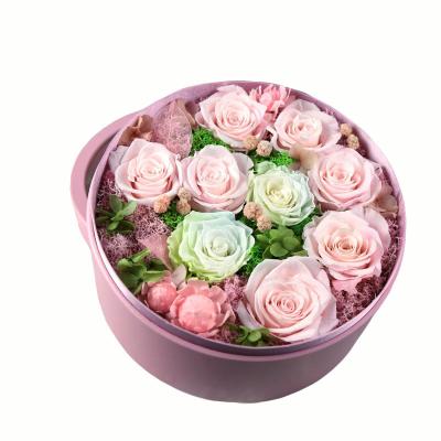 China Valentine Birthday Christmas Rose Custom Preserved Flower Gitfs Factory Boxed Eternal Wholesale in Round Boxes for Flower Arrangements Birthday Christmas Gifts for sale