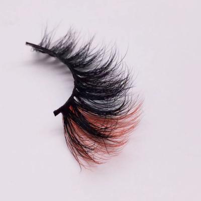 China Red Color Eyelash 25mm 3D Mink Eyelashes With Color End Colored Lashes Handmade Cruelty Free Colored Lashes for sale