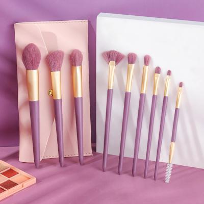 China 9 Pieces Makeup Concealer Blusher Powder Cosmetic Soft Corn Silk Fiber Plastic Purple Set Brush for sale