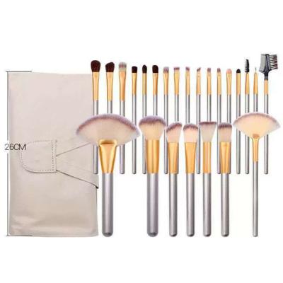 China Wooden Cosmetic Tool Champagne 12 18 24 Piece Foundation Blusher Makeup Set Brushes With Bag PU Leather Wood Handle for sale