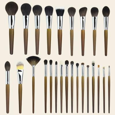 China Wood 25 Pieces Basic Animal Blush Private Label Wool Hair Goat Powder Cosmetic Beauty Tool Makeup Brown Brush Set for sale