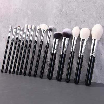 China Wooden 15 Pcs Animal Hair Wool Goat Hair Eyeshadow Foundation Base Highlight Makeup Blending Cosmetic Brush for sale