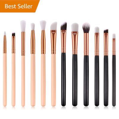 China Angular Blush Makeup Blending White Black Wood Handle Eyeshadow Beauty Tools Eye Brush Set 12 Pcs for sale