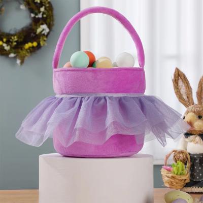 China 2021 Easter Egg Storage Bag Rabbit Ear Bag Bunny Bucket Cotton Cute Plush Gift Easter Egg Basket with Handle for Easter Decoration for sale