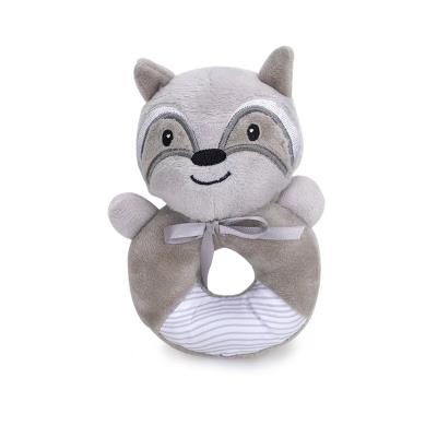 China Soft Plush Baby Toy Rattle Elephant Rabbit Cat Teether Embroidered Soft Plush Ring Rattle Toy For Over 0 Months for sale