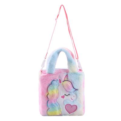 China Colorful Unicorn Plush Toy Kid Handbag for sale