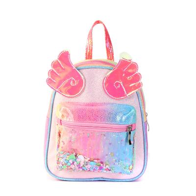 China Plush Quality Designer PU Glitter Girl School Bags With Wings Kids Backpacks For School Children for sale