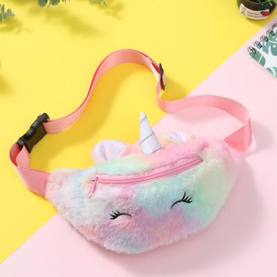 China Hot Selling Soft Fur Hobo Handbag New Children Designer Winter Uniorn Purse Women Plush Pussy Plush Purse Lady Waist Bag for sale