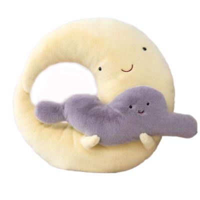 China Plush Sleep Smile Cloud Moon Cushion Room Crib Decor Nature Rest Plush White Pink Blue Sky Pillows for sale